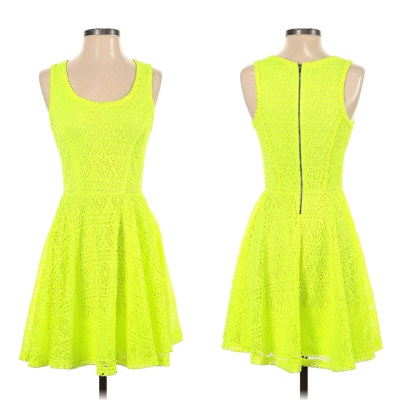 Express Dresses & Skirts - Express Neon Yellow Lace Skater Dress sz L